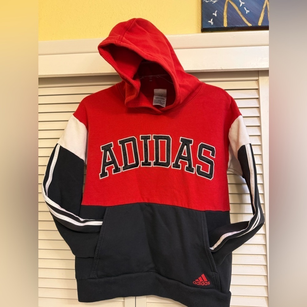 Adidas Boys Sz L 14/16 Red and Black Hoodie Sweatshirt